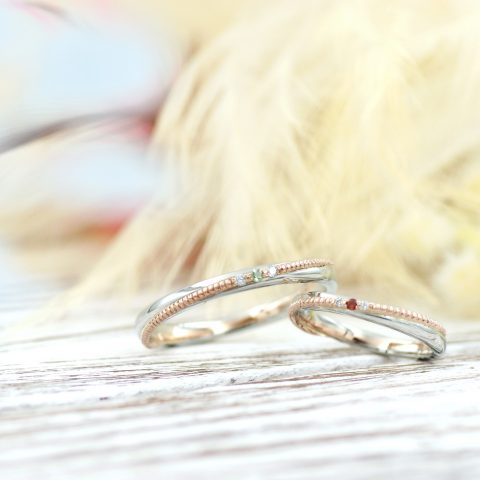 ピンクゴールドのミル打ちがはえる結婚指輪/kazariyaYui福島県郡山市