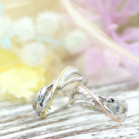 植物の曲線をモチーフにしたクロスリングの結婚指輪/kazariyaYui福島県郡山市