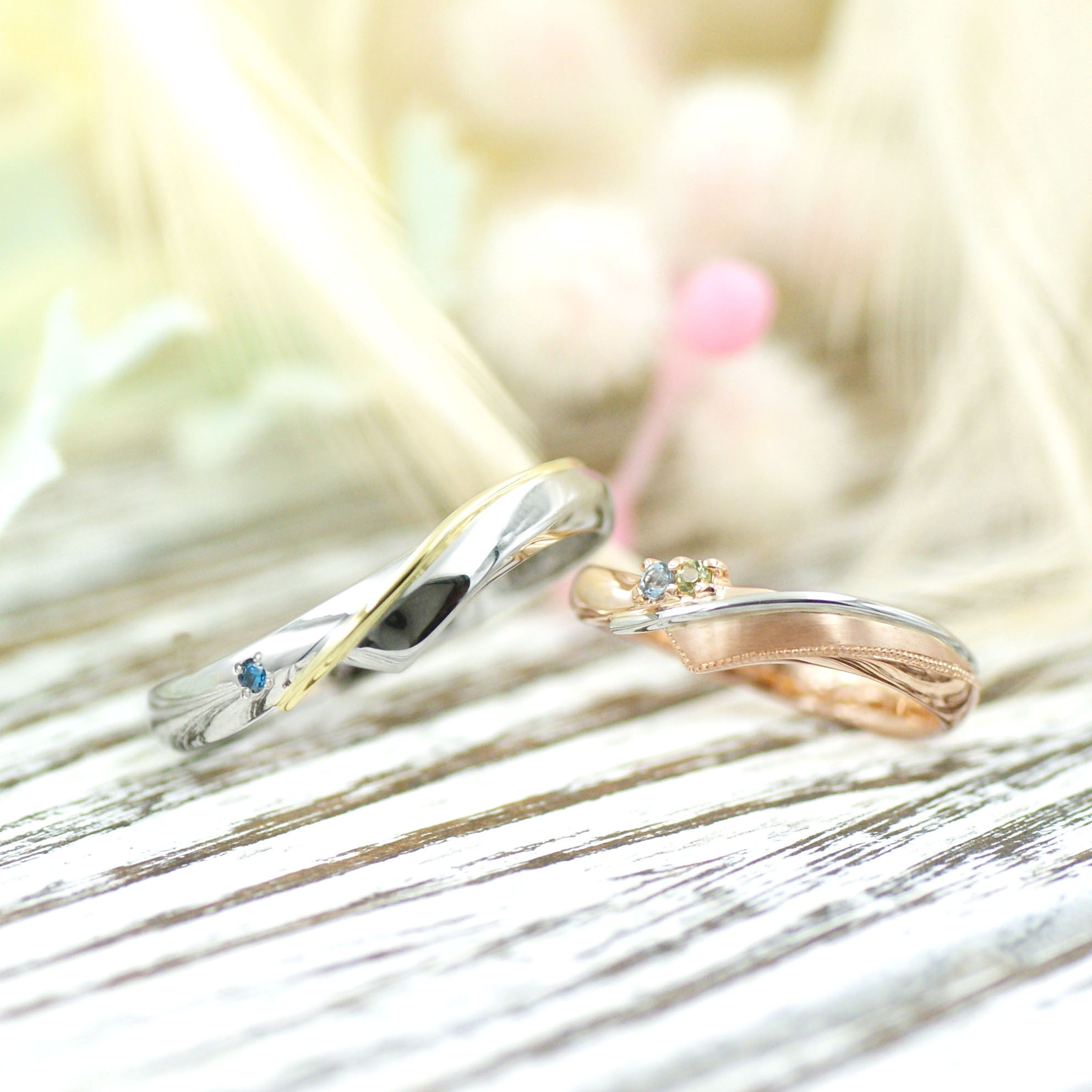 エタニティラインを意識したコンビリングの結婚指輪/kazariyaYui福島県郡山市