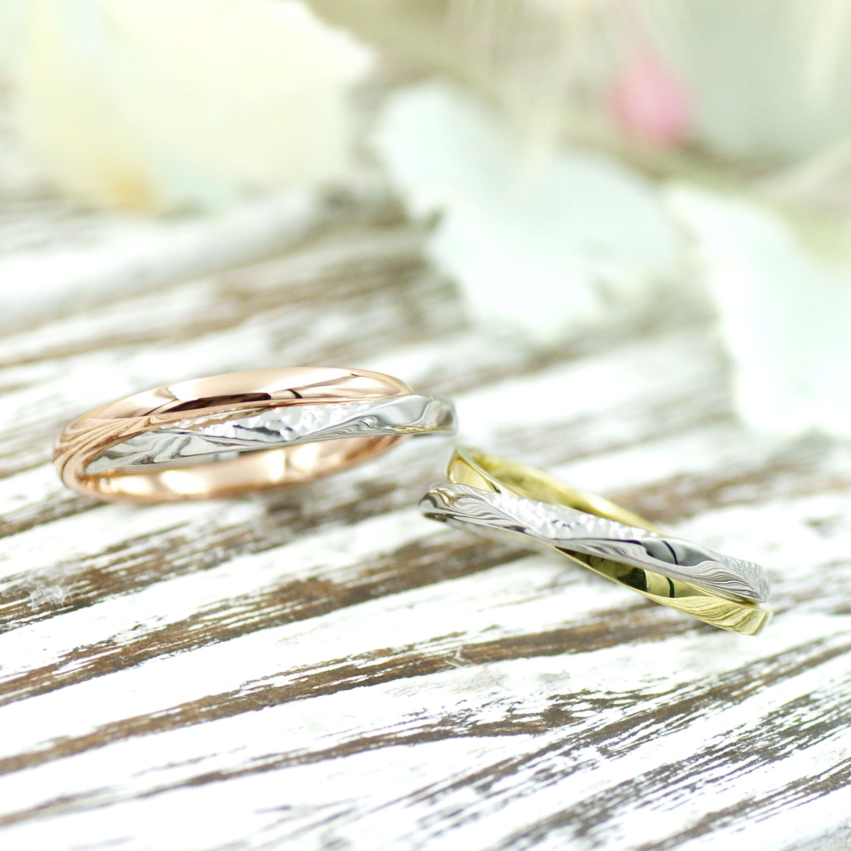 2色の素材を使った2連の結婚指輪/kazariyaYui福島県郡山市