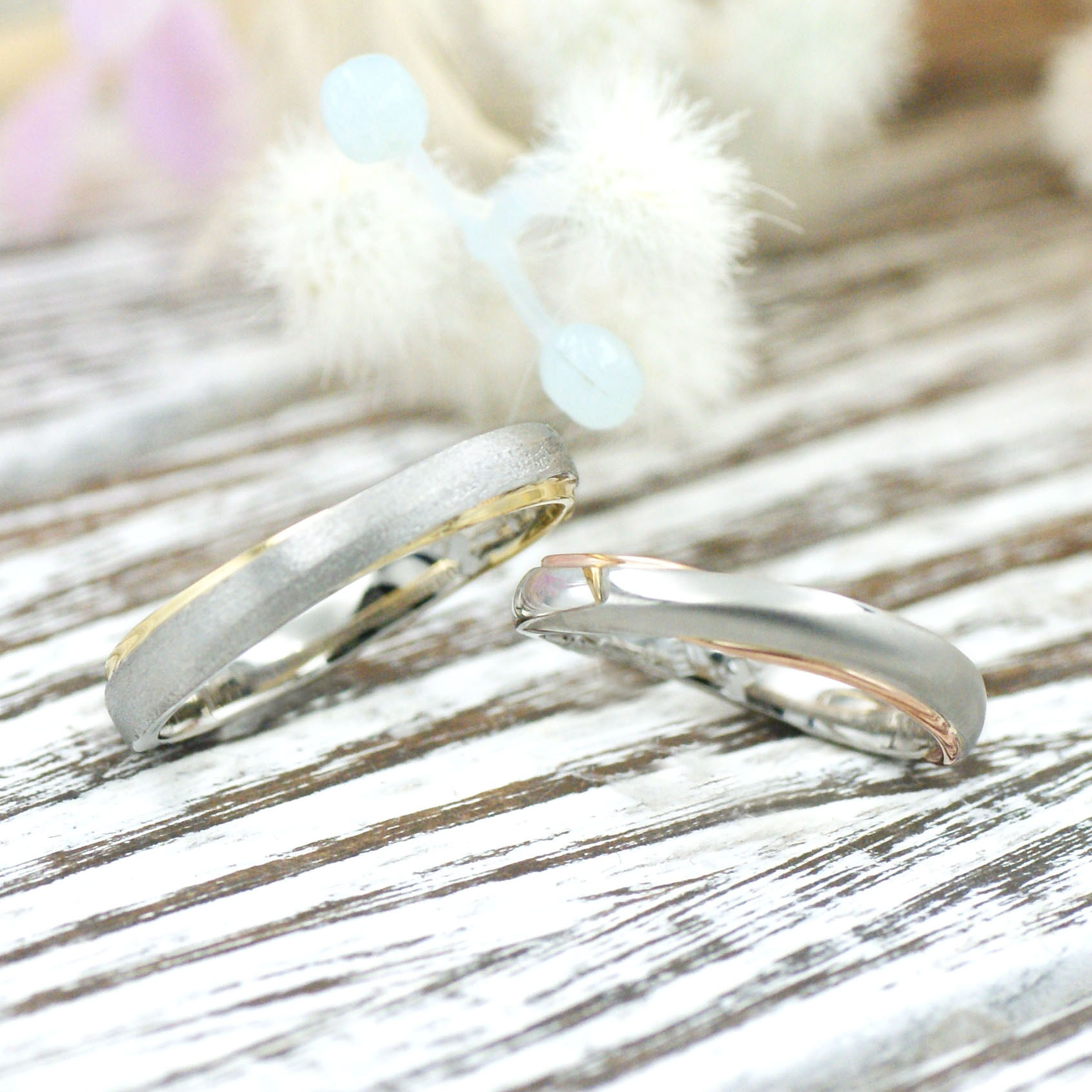 2種類のツヤ消しを使ったコンビリングの結婚指輪/kazariyaYui福島県郡山市