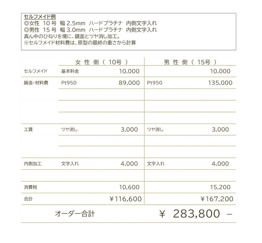 結婚指輪,福島,郡山,見積サンプル